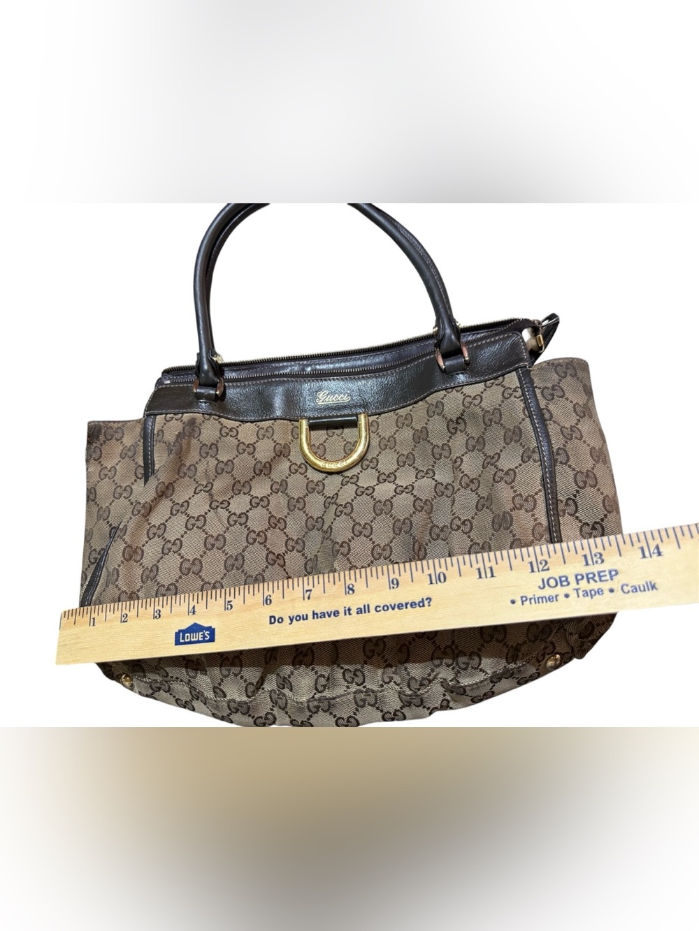 Vintage Gucci Brown Canvas GG Monogram Shoulder Bag with Gold Hardware - Picture 3 of 13